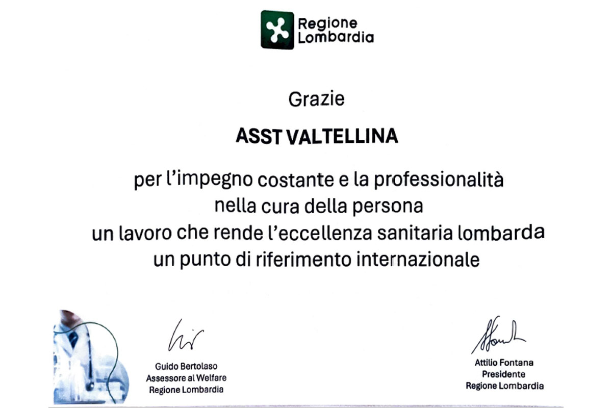 Riconoscimento ASST Valtellina e Alto Lario – I ringraziamenti del Direttore Generale